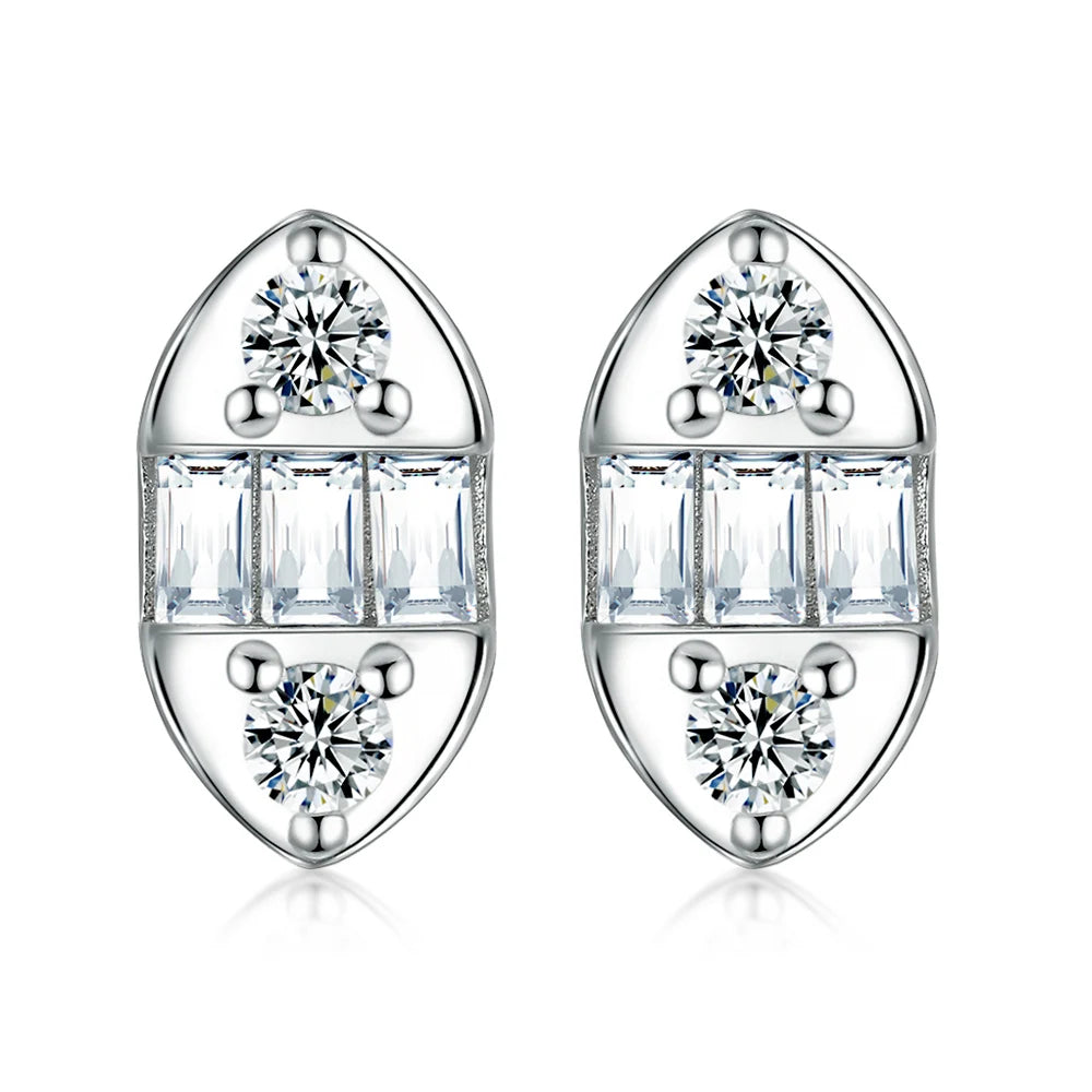 Classic Studs Silver Jewelry Women Shuttle Shape Full-diamond Non Fade Earring Studs 925 Silver