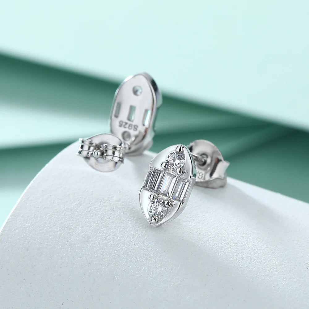 Classic Studs Silver Jewelry Women Shuttle Shape Full-diamond Non Fade Earring Studs 925 Silver