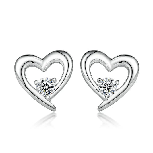 Classic Heart Studs Jewelry Women Round Cut CZ Non Fade 925 Silver Earrings